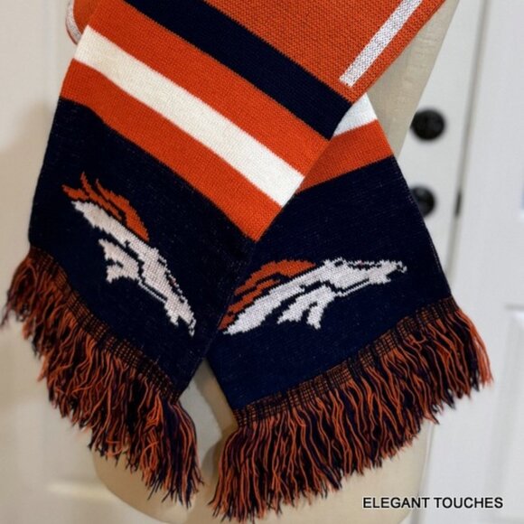 Denver Broncos NFL Football Neck Scarf Orange Blue Fringed Soft Knit - Picture 4 of 4